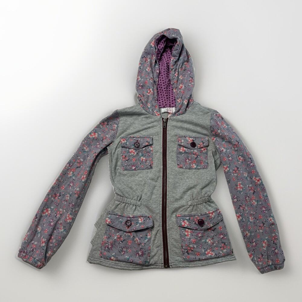 Matilda Jane Jacket Girls Size 8 Gray Floral Zip Up Hoodie